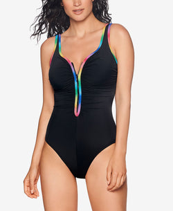 Reebok Contrast-trim Zip-front One-piece Swimsuit Multi thumbnail 1