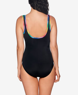 Reebok Contrast-trim Zip-front One-piece Swimsuit Multi thumbnail 2