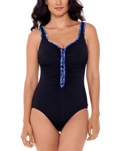 Reebok Reflecting Rebel Zipper One-piece Swimsuit Black/Blue thumbnail 1