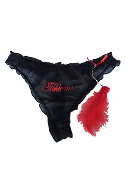 René Rofé Black/Red Tickle-Me Mesh Ruffle Thong with Feather Charm thumbnail 2