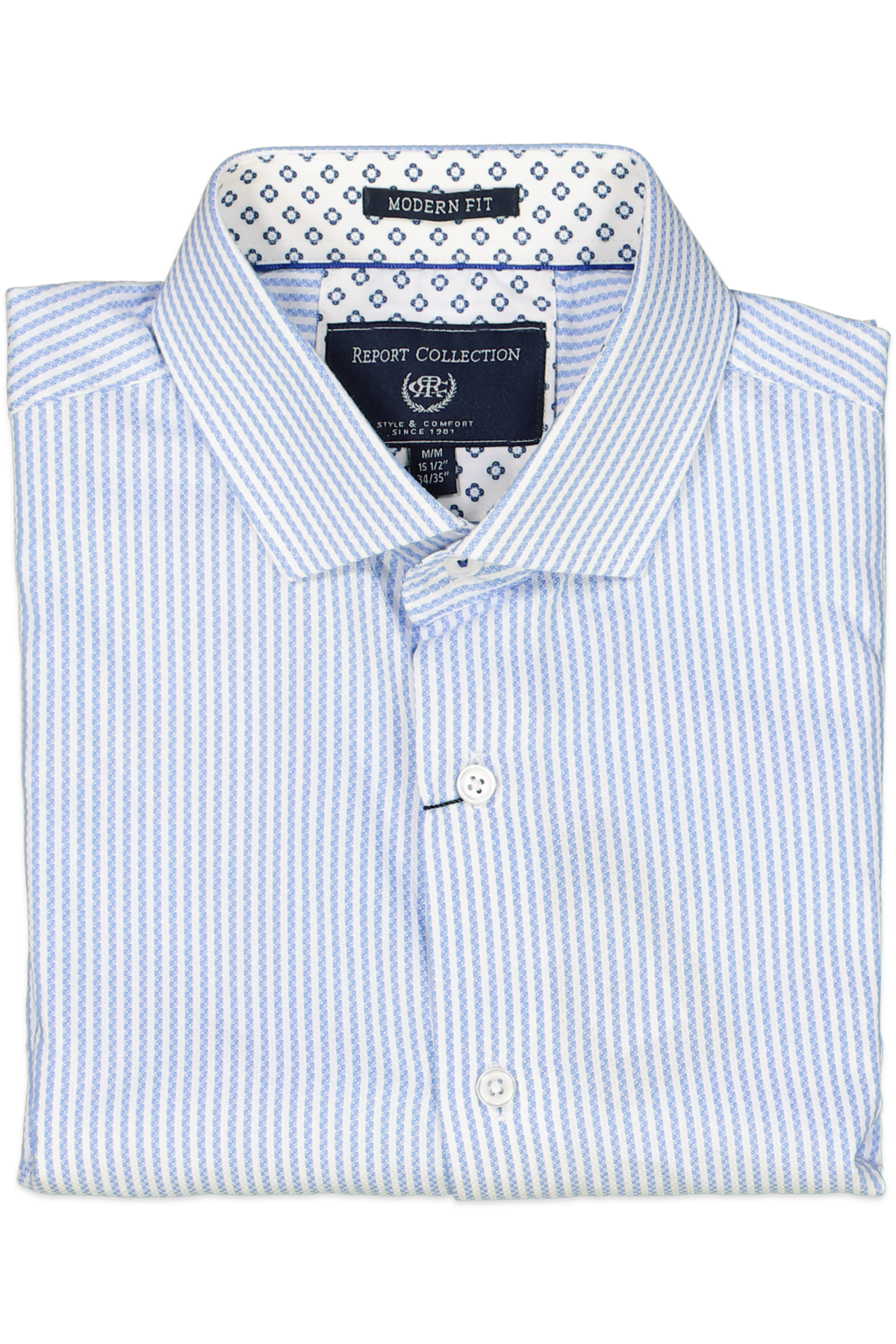 Report Collection Mens Textured Stripe Modern Fit Dress Shirt Blue