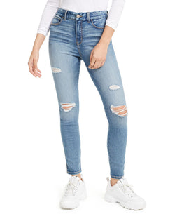 Rewash Juniors' Curvy Fit Ripped High-rise Skinny Jeans Blue/black thumbnail 1