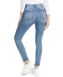 Rewash Juniors' Curvy Fit Ripped High-rise Skinny Jeans Blue/black thumbnail 2
