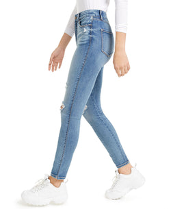 Rewash Juniors' Curvy Fit Ripped High-rise Skinny Jeans Blue/black thumbnail 3