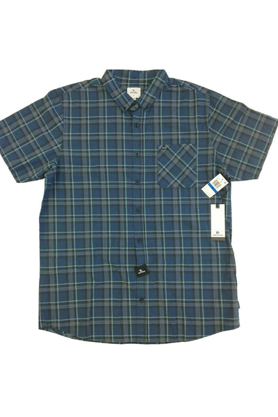 Rip Curl Navy Short-Sleeve Plaid Button-Down Shirt