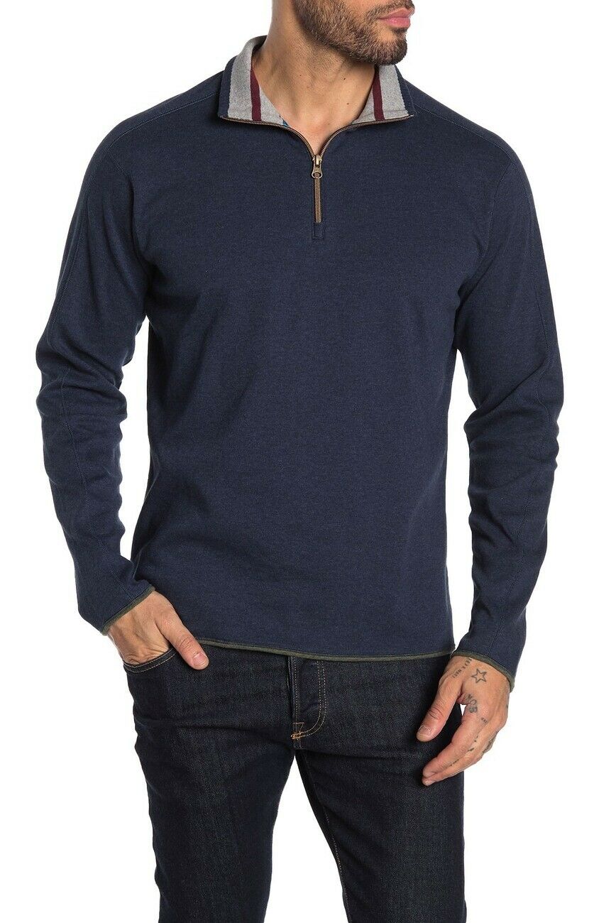 Robert Graham Elliot Quarter Zip Pullover Sweater Classic Fit Navy Blue