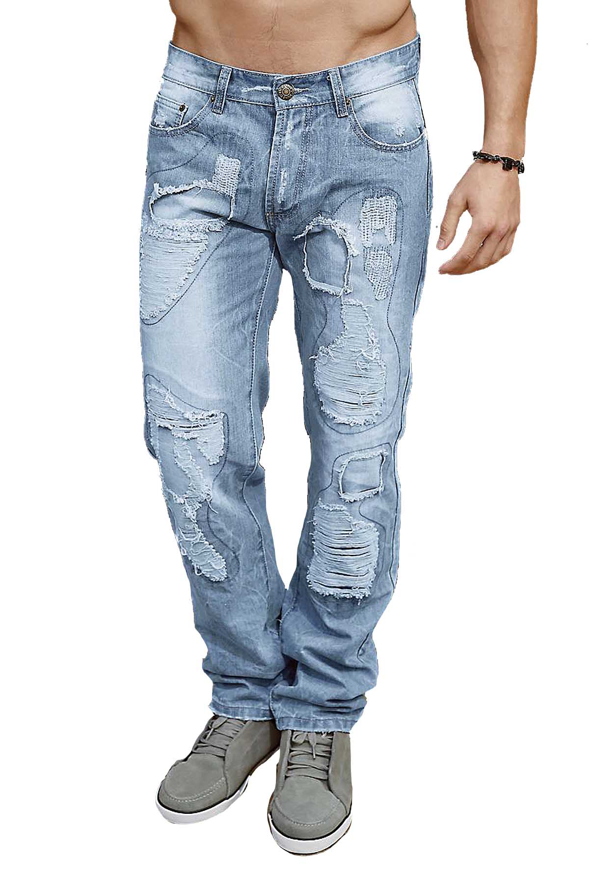 Rock & Stone Denim-Blue Ripped Patches Jean
