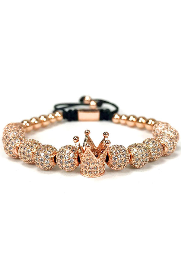Rose-Gold Copper Micro Pavé Zircon Imperial Crown Adjustable Bracelet