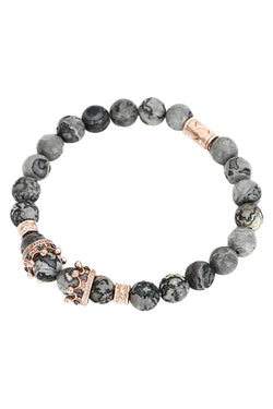 Rose-Gold Imperial Crown/Picasso Jasper Marble/Pavé Black CZ Bracelet thumbnail 1