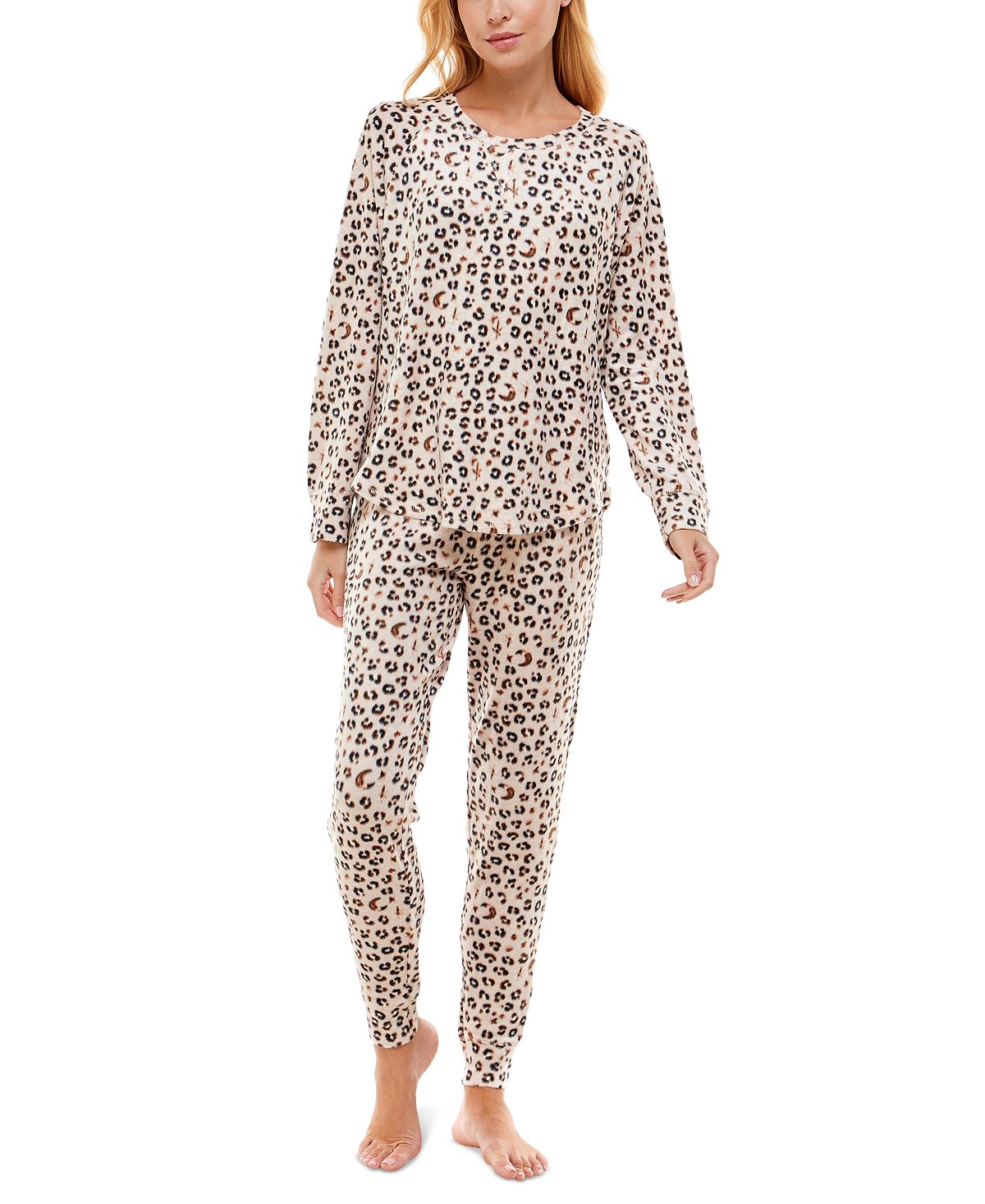 Roudelain Fuzzy Luxe Lounge Set Zodiac Leopard Crystal Gray
