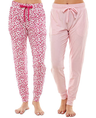 Roudelain Wo Ultra-soft Jogger Pajama Bottoms Set Of 2 Space Dye Cameo Pink/girly Leopard