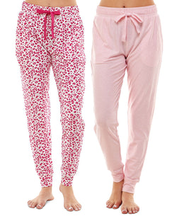Roudelain Wo Ultra-soft Jogger Pajama Bottoms Set Of 2 Space Dye Cameo Pink/girly Leopard thumbnail 1