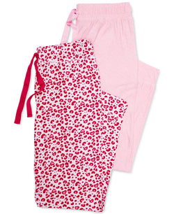 Roudelain Wo Ultra-soft Jogger Pajama Bottoms Set Of 2 Space Dye Cameo Pink/girly Leopard thumbnail 2