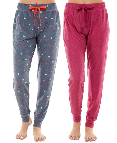 Roudelain Wo Ultra-soft Jogger Pajama Bottoms Set Of 2 Spacedye Raspberry Radiance/kis & Tell Vintage Indigo