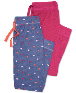 Roudelain Wo Ultra-soft Jogger Pajama Bottoms Set Of 2 Spacedye Raspberry Radiance/kis & Tell Vintage Indigo thumbnail 2