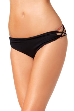 Roxy Anthracite Mexican-Rose Reversible Lace-Up 70's Bikini Bottom thumbnail 3