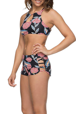 Roxy Anthracite Mexican-Rose Softly Love Printed Strappy Boyshort Swim Bottom thumbnail 4