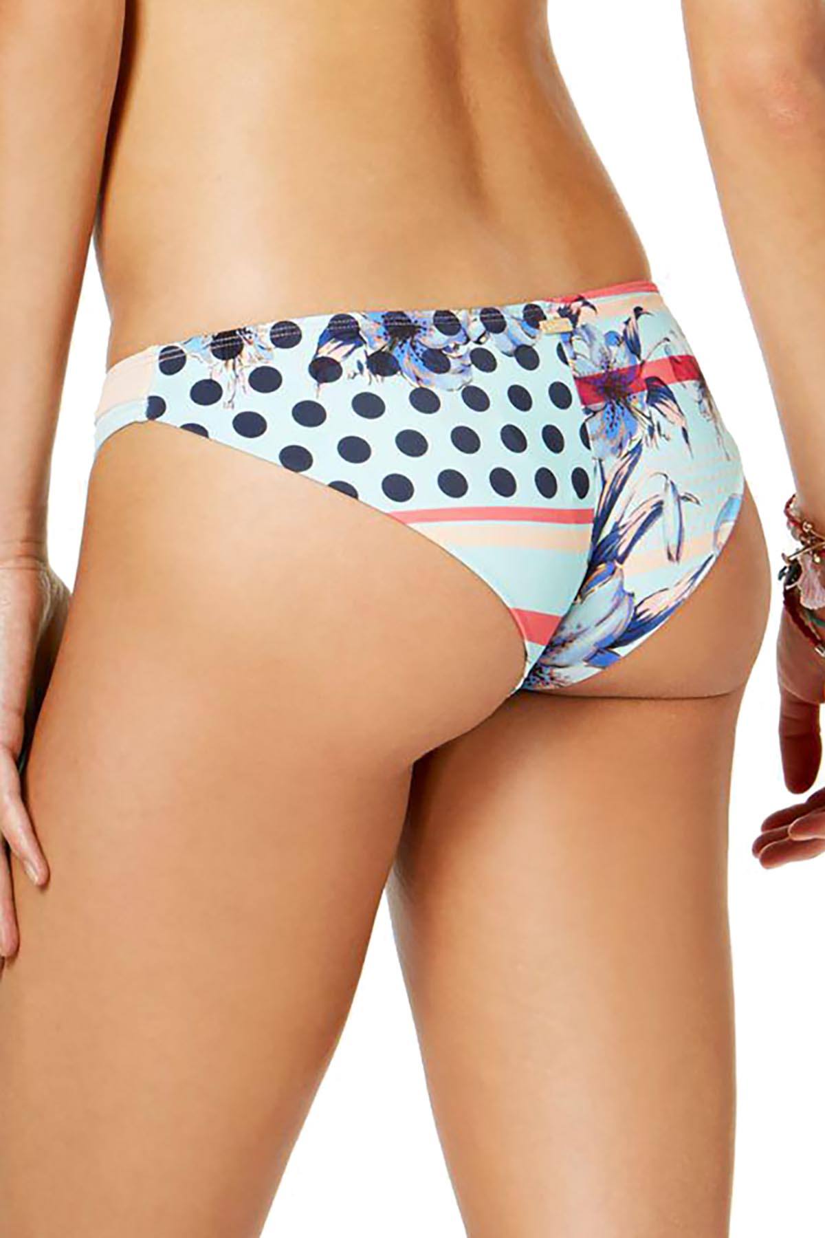Roxy Blue Light Rain Daze Pop-Surf Patchwork-Print Cheeky Bikini Bottom