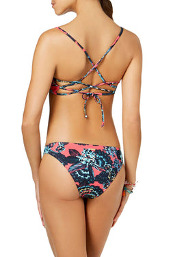 Roxy Coral-Pink Salty Floral-Print Strappy-Back Bikini Top thumbnail 4