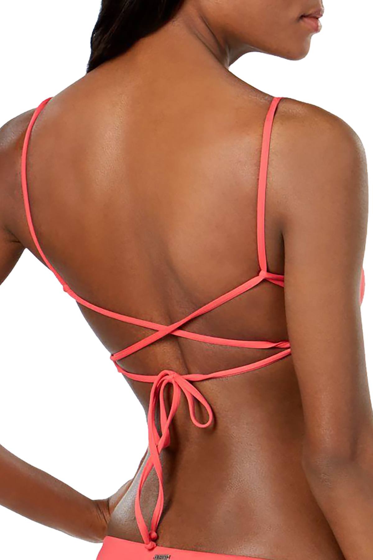Roxy Coral-Pink Softly Love Lace-Up Bralette Bikini Top