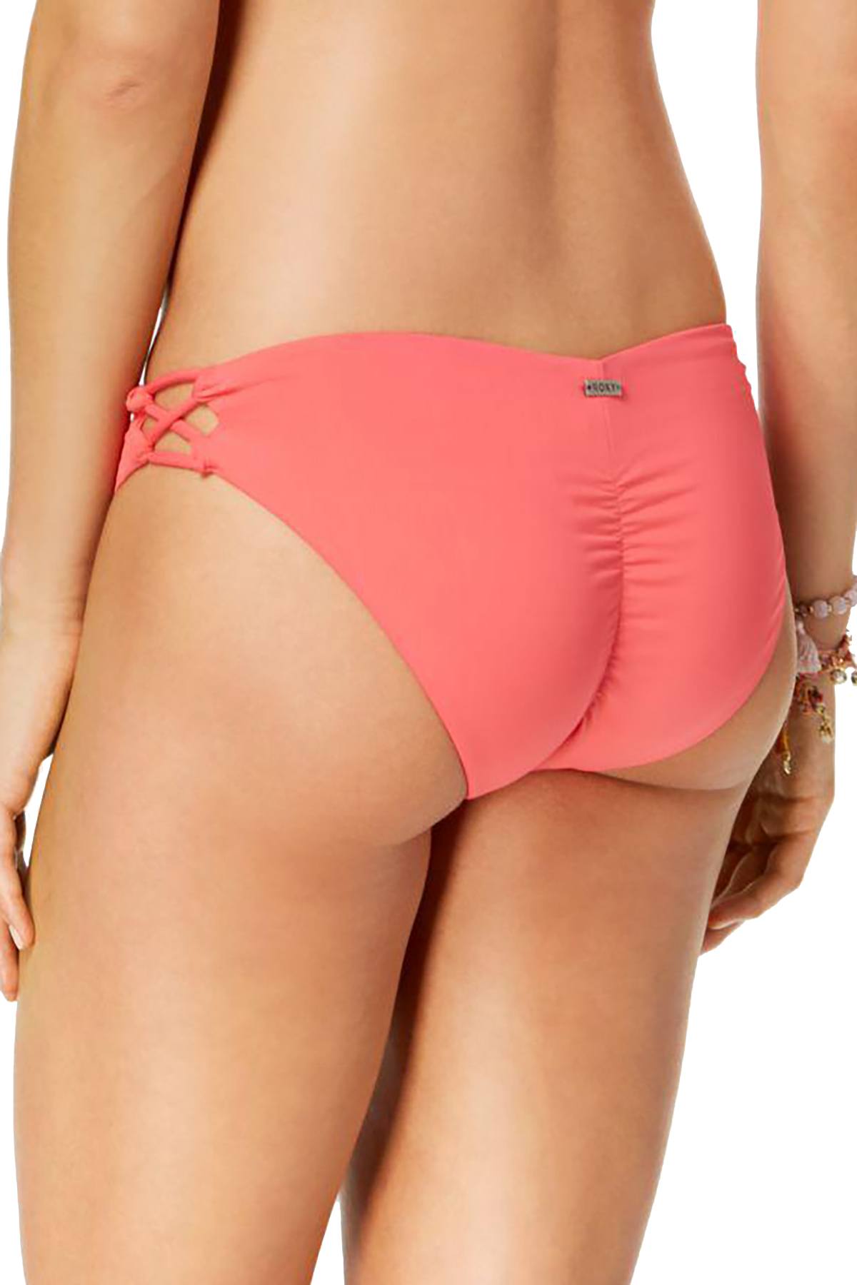 Roxy Coral-Pink Strappy Cheeky 70's Bikini Bottom