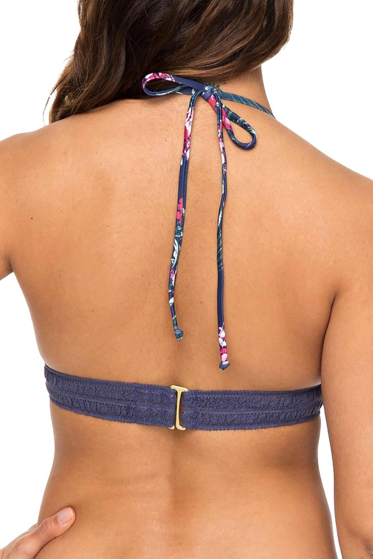 Roxy Dark-Blue Arizona-Dream Crochet-Trim Halter Bikini Top