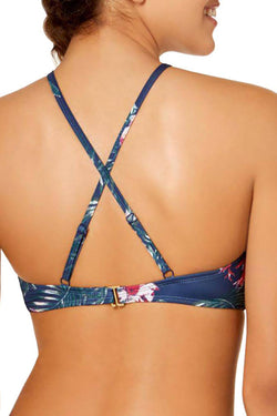Roxy Dark-Blue Floral Arizona Dream High-Neck Crochet-Trim Bikini Top thumbnail 3