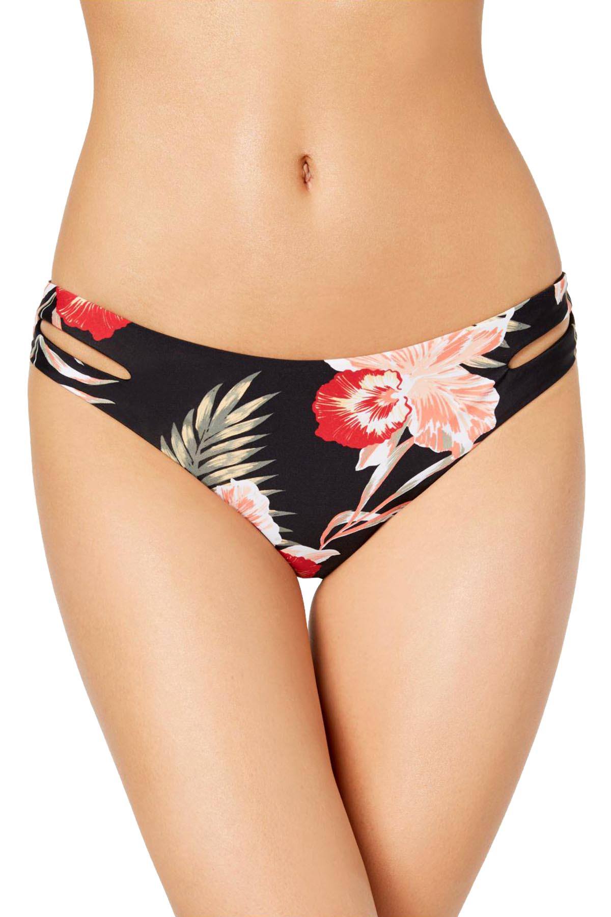 Roxy Sea Lovers Cutout Cheeky Bikini Bottom in Anthracite Black