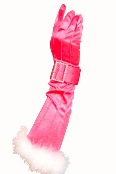 Rubies Costume Pink Gloves With Buckle & Feathers
