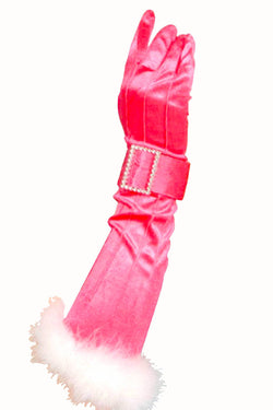 Rubies Costume Pink Gloves With Buckle & Feathers thumbnail 1