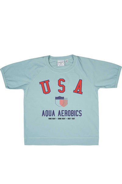 Rxmance Unisex Aqua Blue USA Aerobics Short Sleeve Sweatshirt