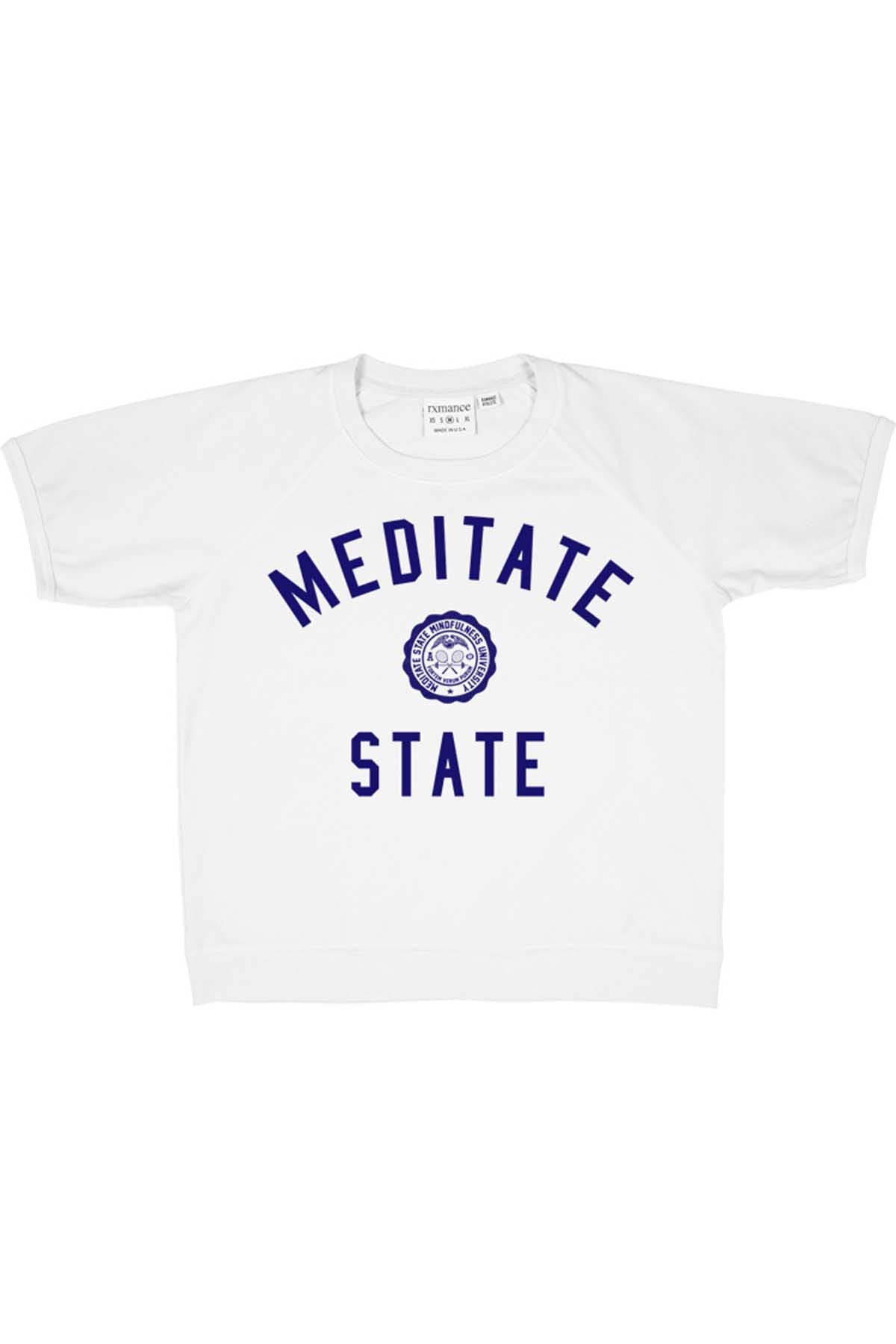 Rxmance Unisex White Meditate State Loose Knit Short Sleeve Tee