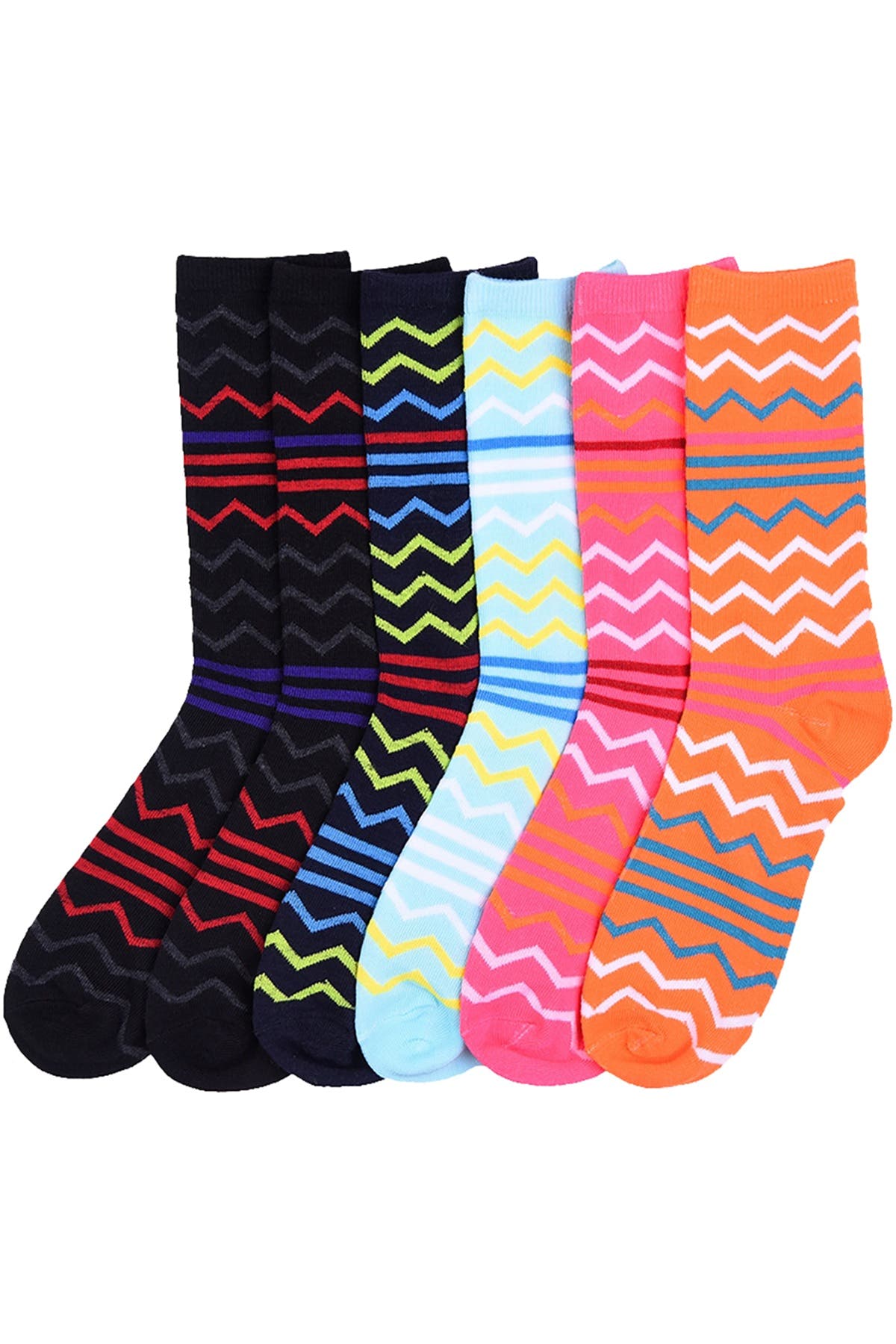 SPAK 6-Pack Zig Zag Light Weight Crew Socks