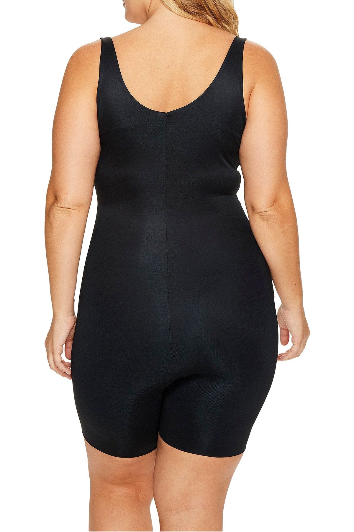 SPANX PLUS Black Power Conceal-Her Open-Bust Mid-Thigh Bodysuit