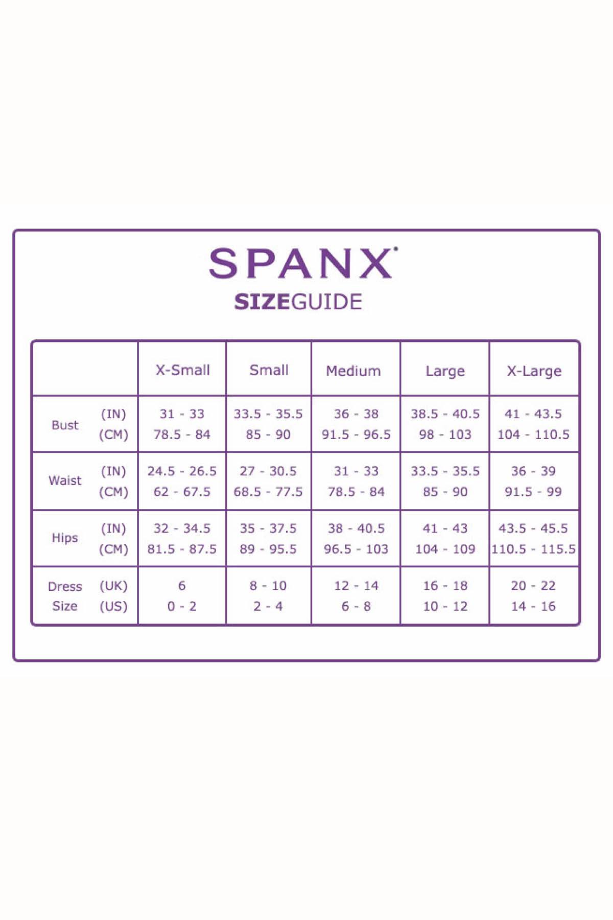 Spanx Leggings Size Chart