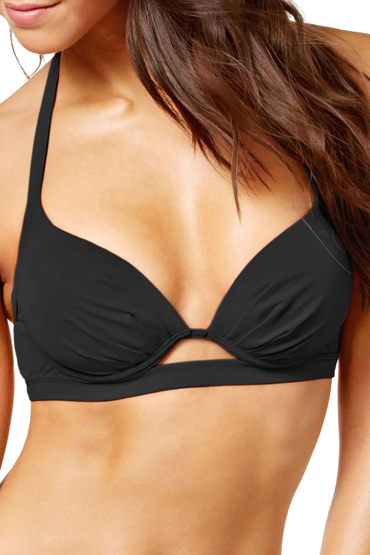 SUNDAZED Scarlet Underwire Bra Sized PushUp Bikini Top in Black