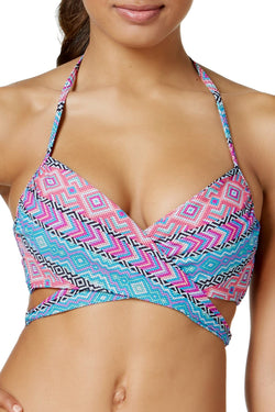 SUNDAZED Simone Bra Sized Underwire Wrap Bikini Top in Truly Tribal thumbnail 2