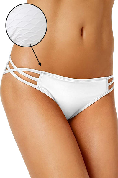 SUNDAZED White Textured Stunner Strappy Hipster Bikini Bottom