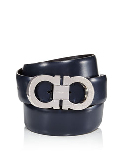 Salvatore Ferragamo Double Gancini Faceted Buckle Dress Belt Blue/Black thumbnail 1