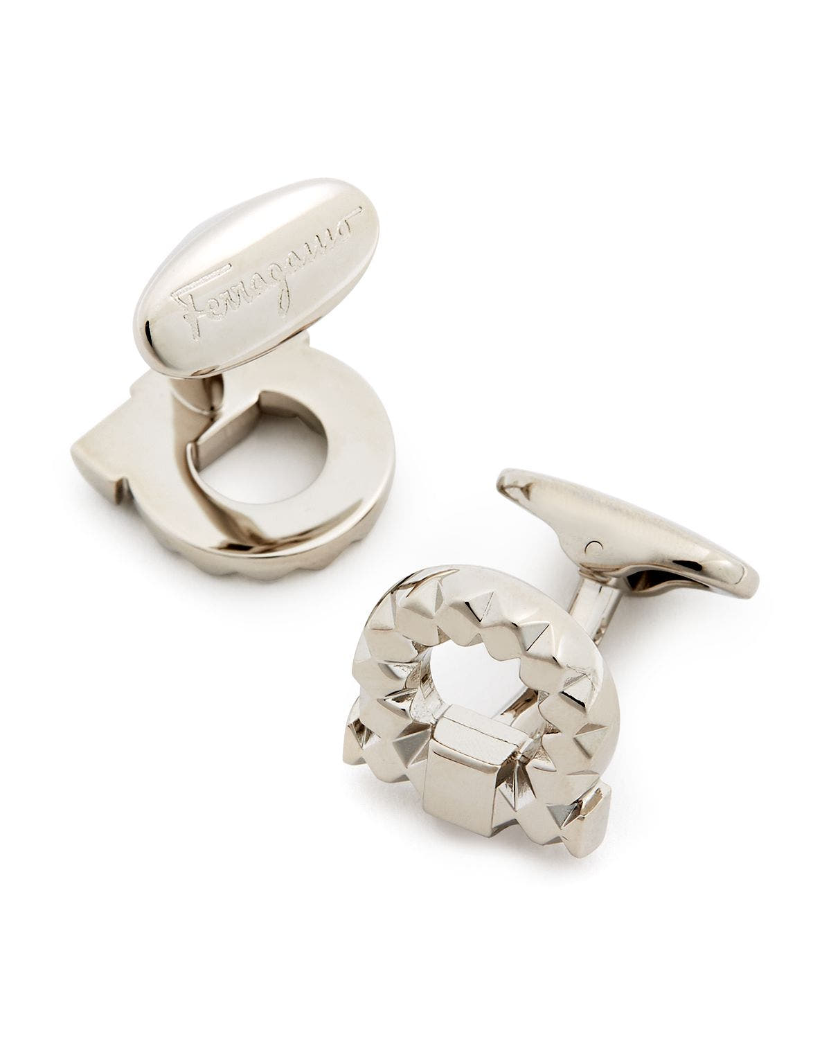 Salvatore Ferragamo Faceted Gancini Cufflinks Silver