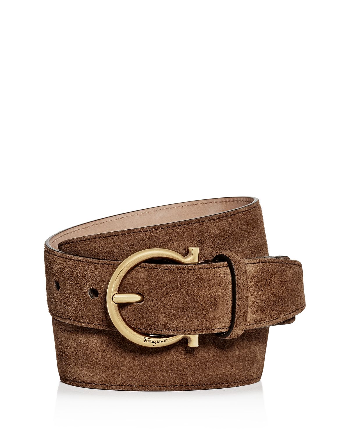 Salvatore Ferragamo Gancini Suede Belt Brown
