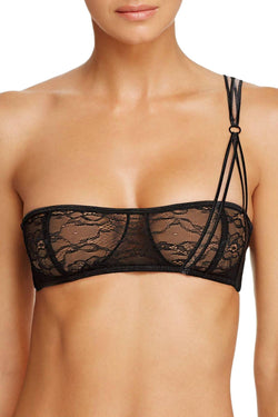Sam Edelman Black Asymmetric Lace Bandeau Bralette thumbnail 1