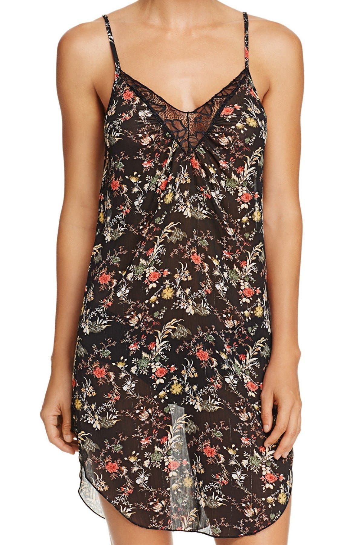 Sam Edelman Black-Floral Chemise with Lace