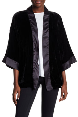 Sam Edelman Black/Navy Velvet Smoking Jacket/Wrap thumbnail 1