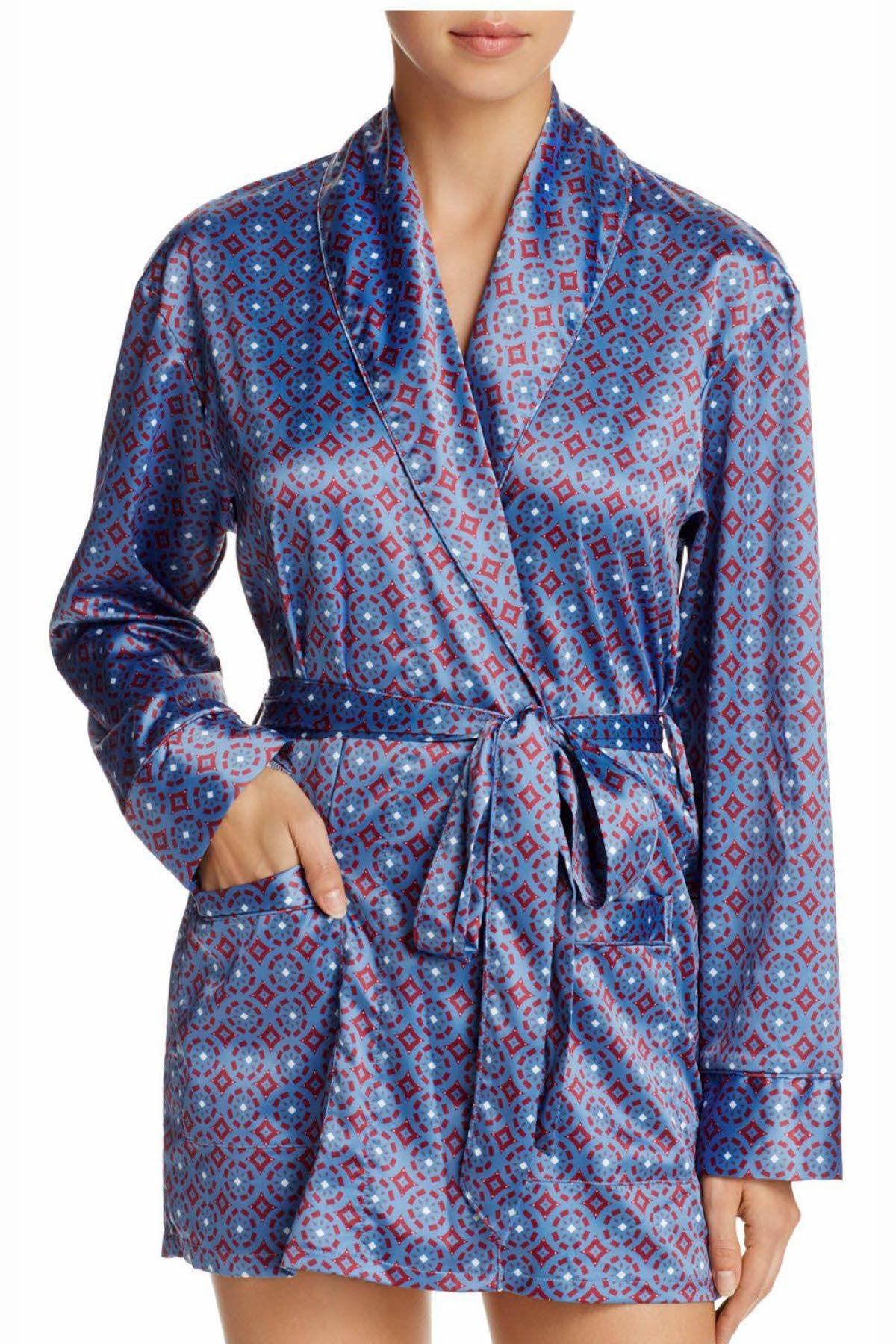 Sam Edelman Navy/Burgundy Smoking Jacket Robe