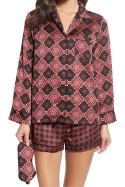 Sam Edelman Windsor-Wine/Aztec Short Pajamas & Eye Mask 3-piece Set thumbnail 1
