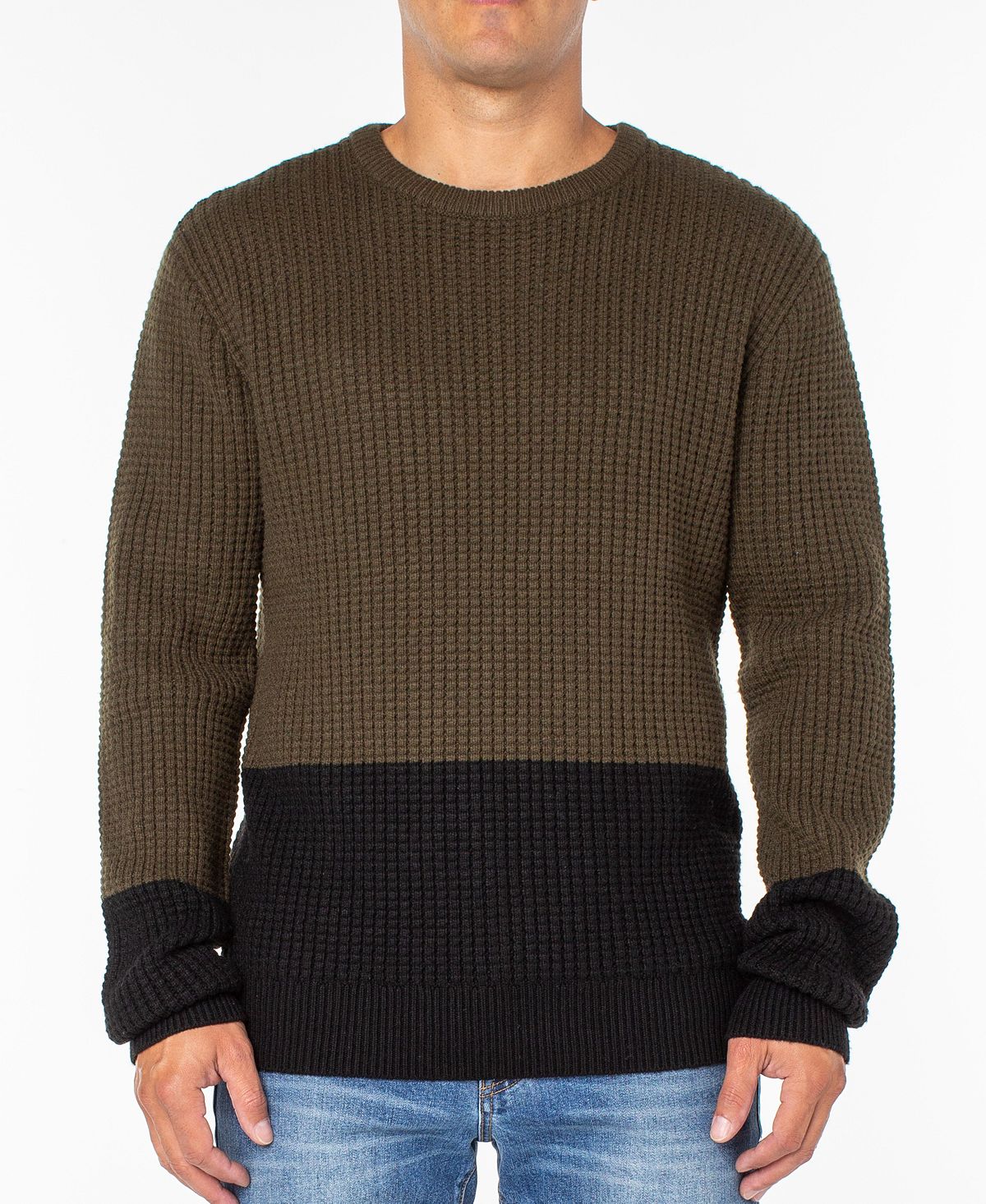 Sanctuary Colorblocked Waffle-knit Sweater Green/black