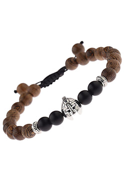 Sandalwood/Matte-Black Onyx Spartan-Helmet Charm Meditation Bracelet thumbnail 1