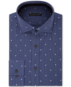 Sean John Classic/regular Fit Blue Print Dress Shirt Night Blue thumbnail 1