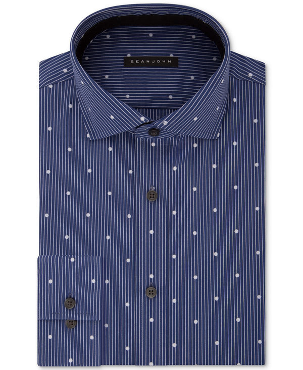 Sean John Classic/regular Fit Blue Print Dress Shirt Night Blue